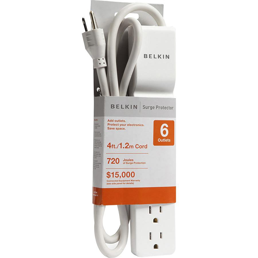 Belkin 6 Outlet Home/Office Surge Protector - Rotating Plug - 10 foot cord - White - 720 Joule - 6 - 1875 VA - 700 J - 120 V AC Input - 120 V AC Output