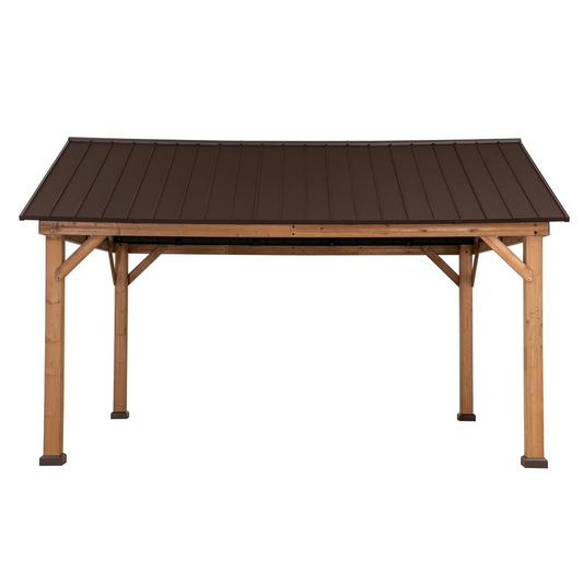 Gale Outdoor Patio Premium Cedar Wood Frame Gazebo with Steel Gable Hardtop Roof