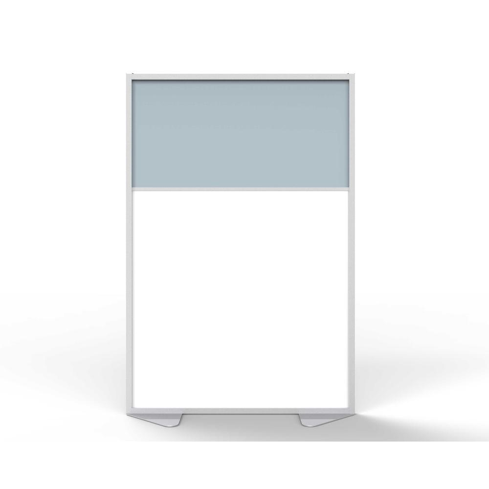 Ghent Floor Partition with Aluminum Frame and 2 Split Panel Infill, Porcelain and Silver Vinyl, 72"H x 48"W