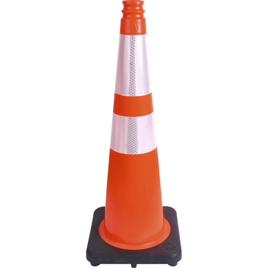 Tatco Slimline Traffic Cones - 1 Each - 10.8" Width x 28" Height x 10.8" Depth - Cone Shape - Reflective, Flexible, Long Lasting - Polyvinyl Chloride (PVC) - Orange, Silver