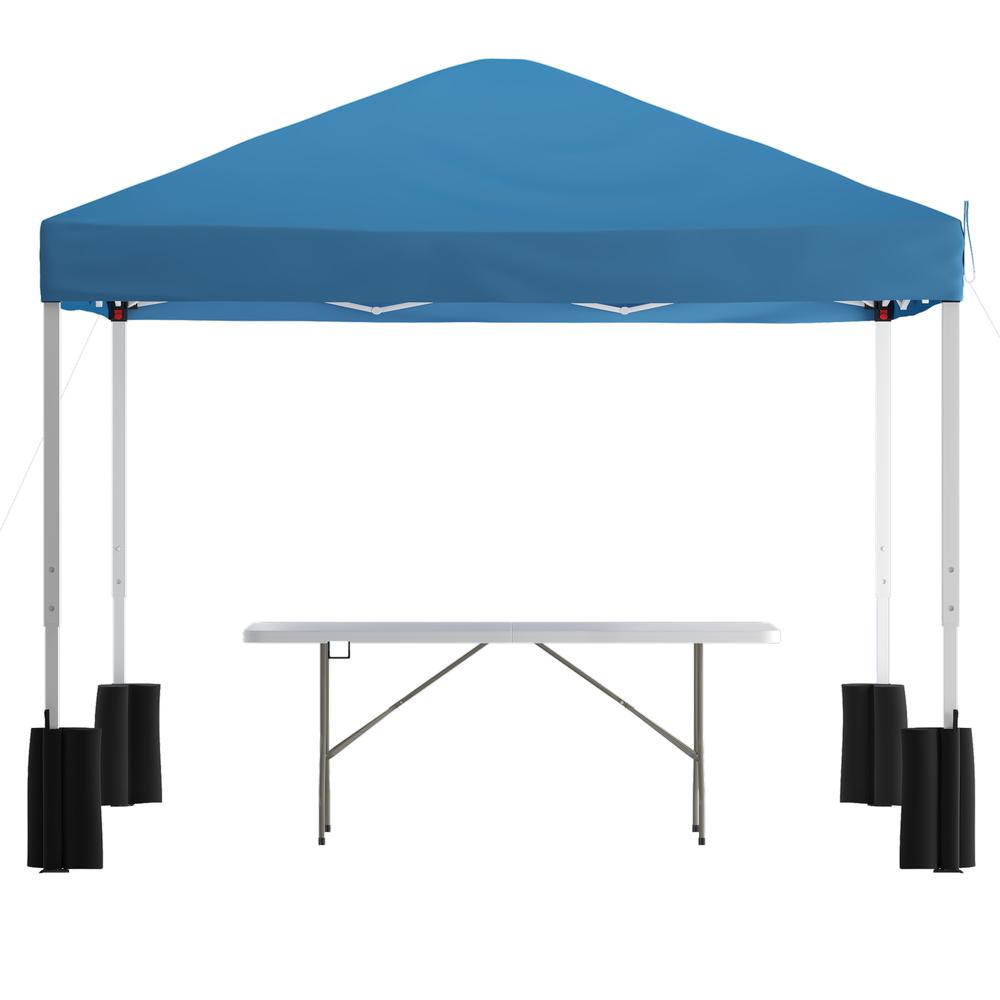 10'x10' Blue Canopy Tent with Wheeled Case and 6-Foot Bi-Fold Folding Table