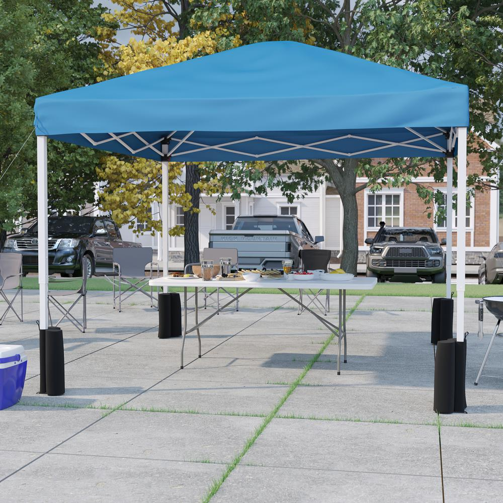 10'x10' Blue Canopy Tent with Wheeled Case and 6-Foot Bi-Fold Folding Table