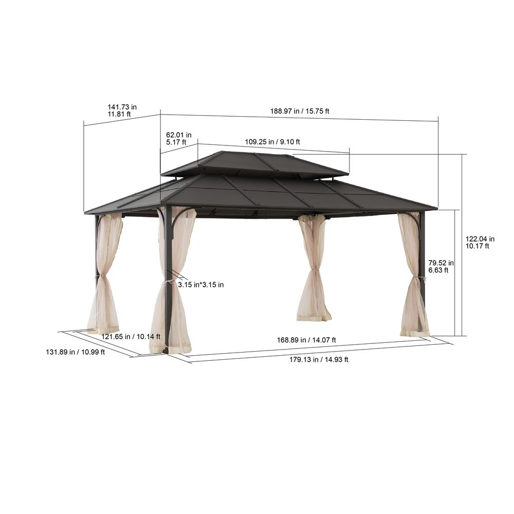 Sunjoy 12 ft. x 16 ft. Brown Steel Gazebo with 2-tier Hip Roof Hardtop