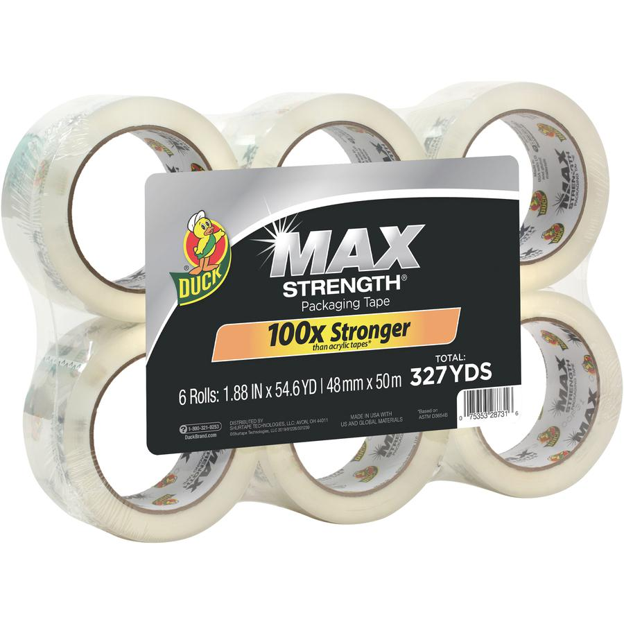 Duck Brand Brand Max Strength Packaging Tape - 54.60 yd Length x 1.88" Width - 3.1 mil Thickness - 6 / Pack - Clear