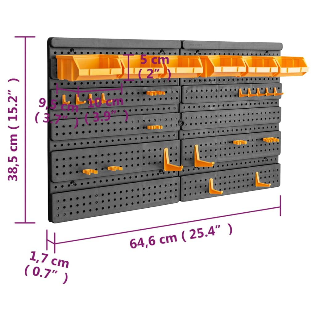 vidaXL Tool Wall 25.4"x15.2" 26 Tool Holders PP