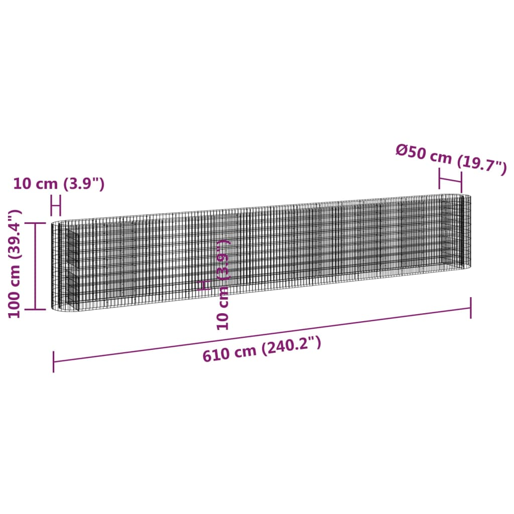 vidaXL Gabion Raised Bed Galvanized Iron 240.2"x19.7"x39.4"