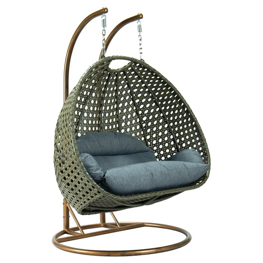 Beige Wicker Hanging 2 person Egg Swing Chair