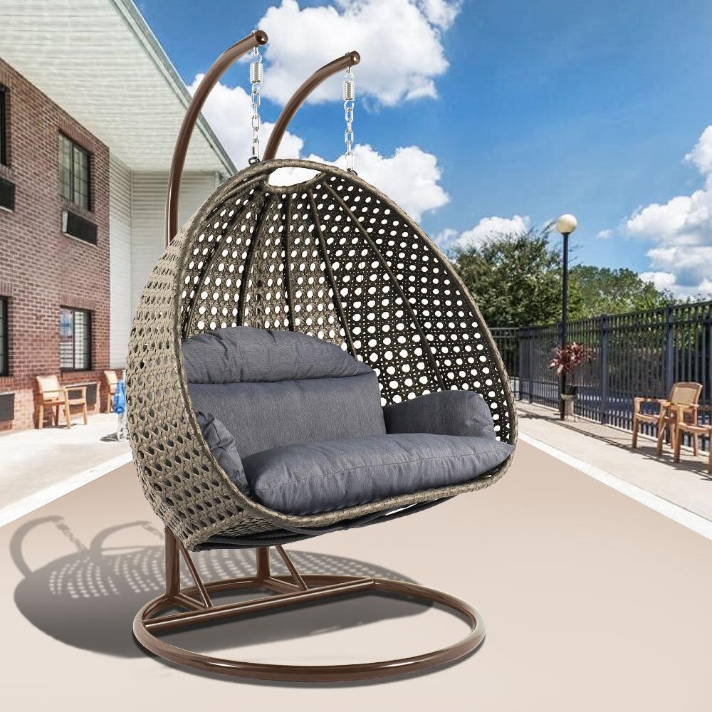 Beige Wicker Hanging 2 person Egg Swing Chair