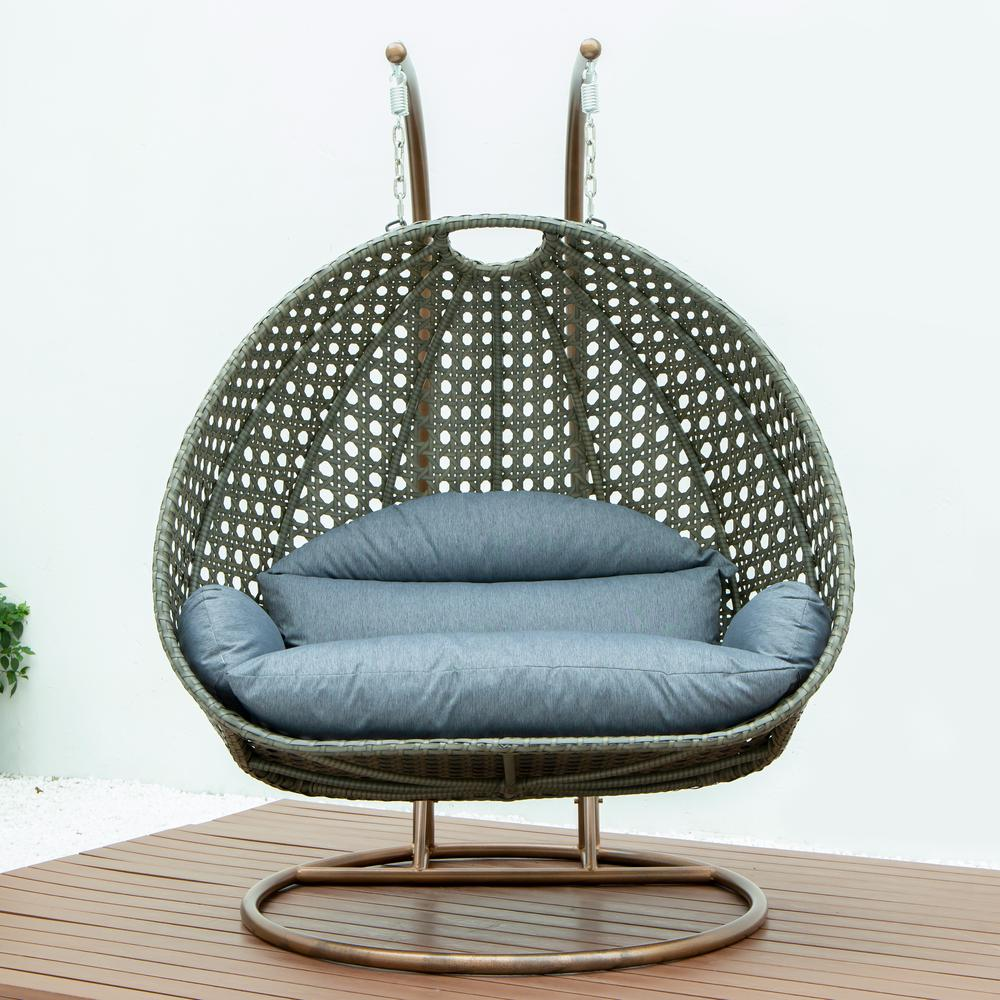 Beige Wicker Hanging 2 person Egg Swing Chair