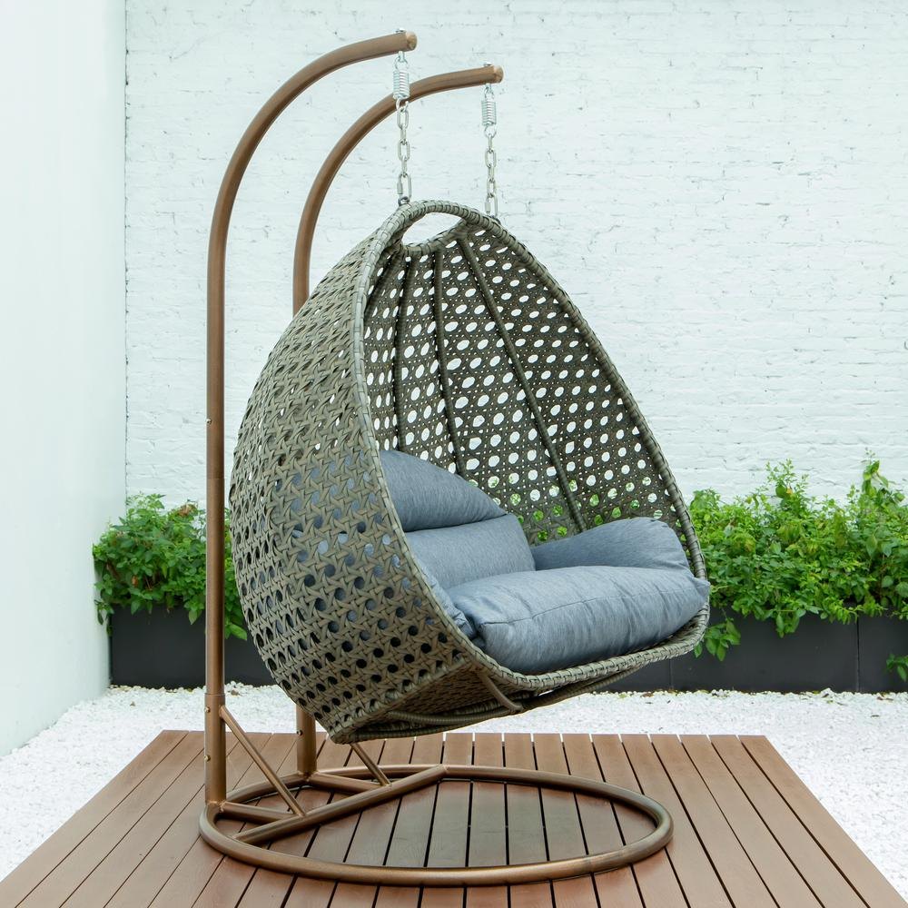 Beige Wicker Hanging 2 person Egg Swing Chair