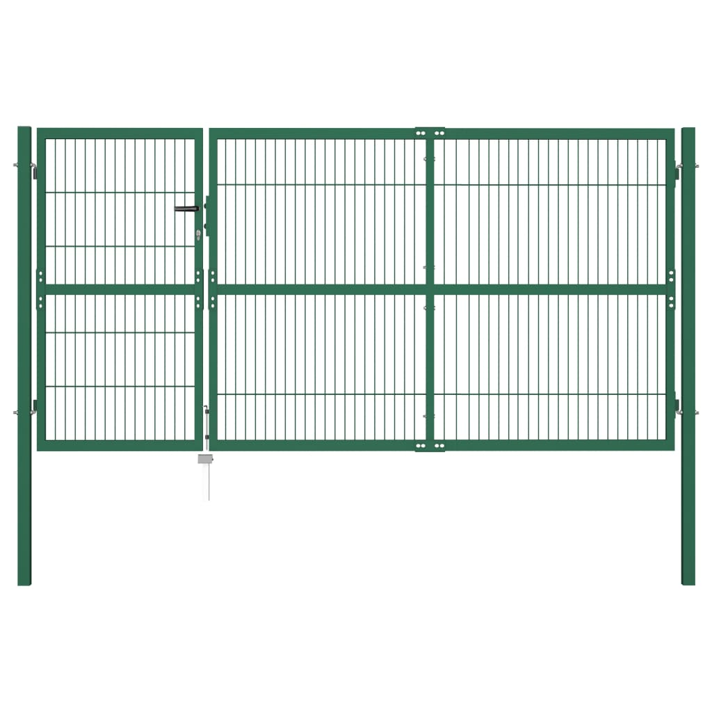 vidaXL Garden Fence Gate with Posts 137.8"x55.1" Steel Green