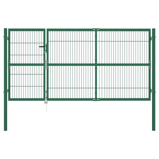 vidaXL Garden Fence Gate with Posts 137.8"x55.1" Steel Green