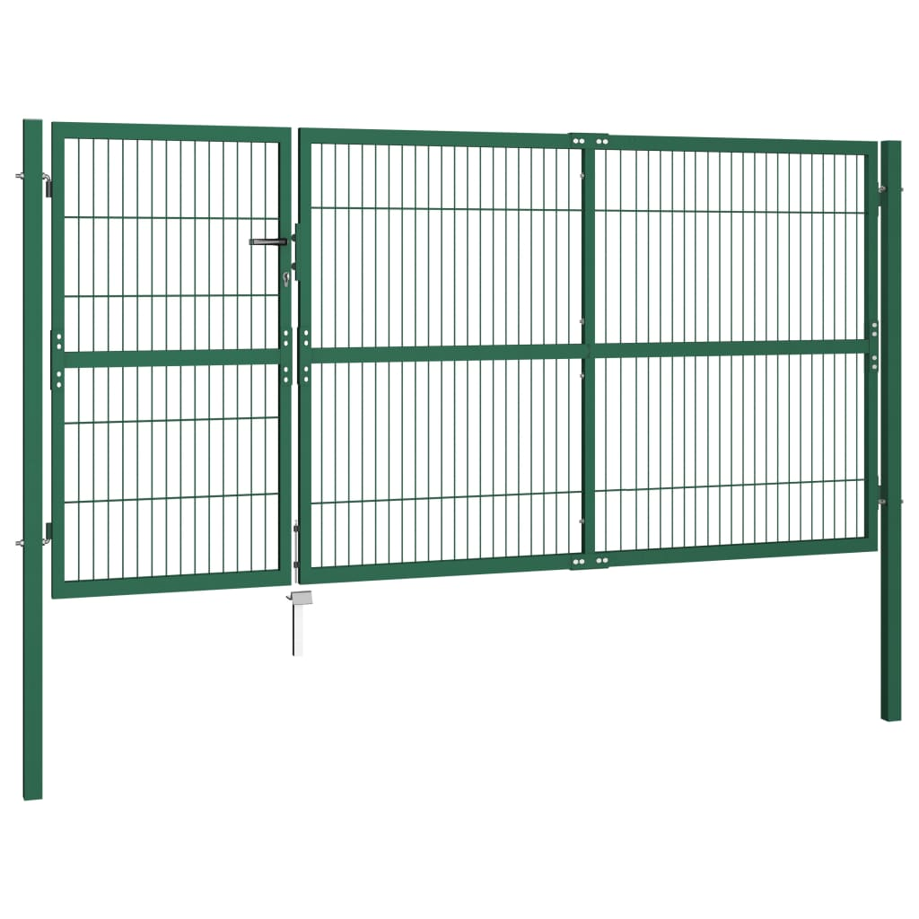 vidaXL Garden Fence Gate with Posts 137.8"x55.1" Steel Green