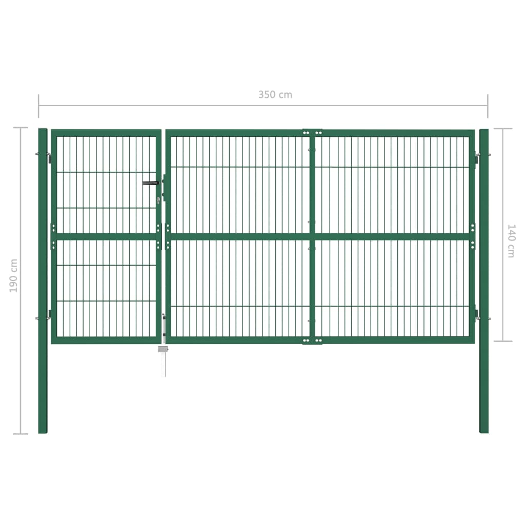 vidaXL Garden Fence Gate with Posts 137.8"x55.1" Steel Green