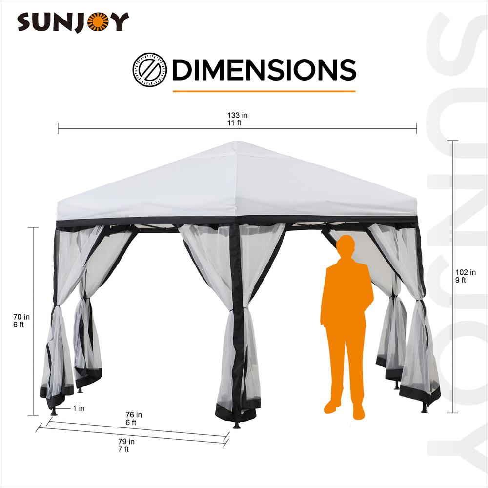 Sunjoy 11 ft. x 11 ft. White and Black 2-tone Pop Up Portable Hexagon Steel Gazebo