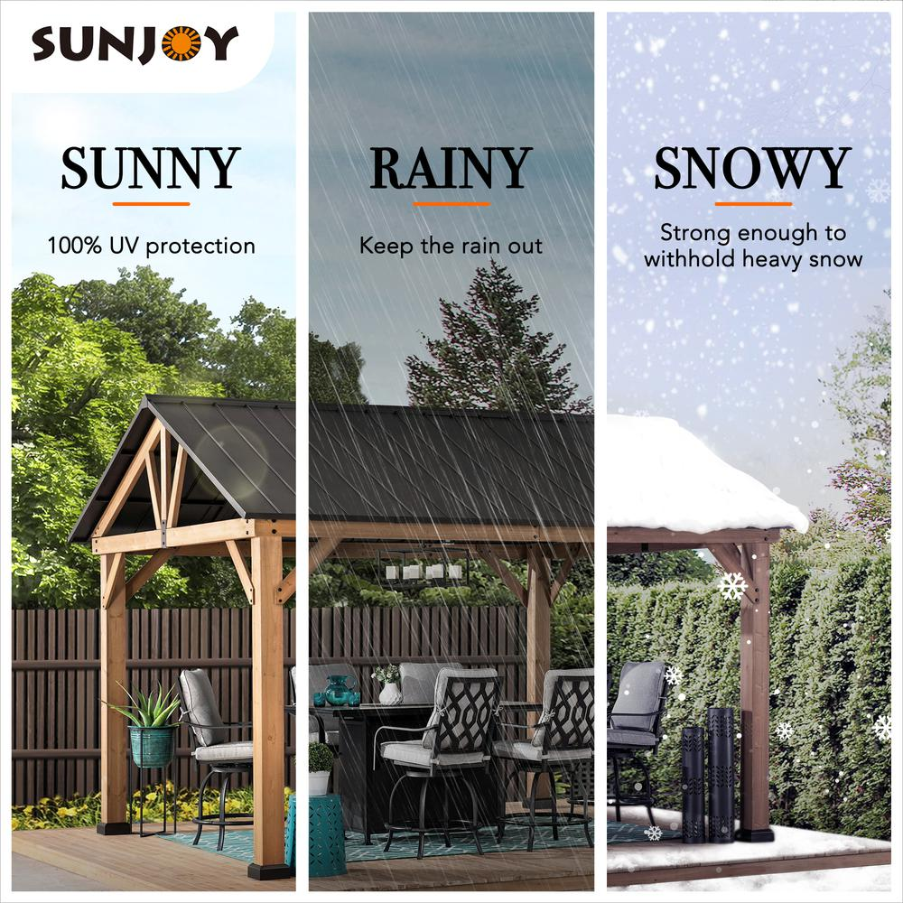 Sunjoy 11 ft. x 13 ft. Cedar Framed Gazebo with Matte-Black Steel Gable Hardtop Roof