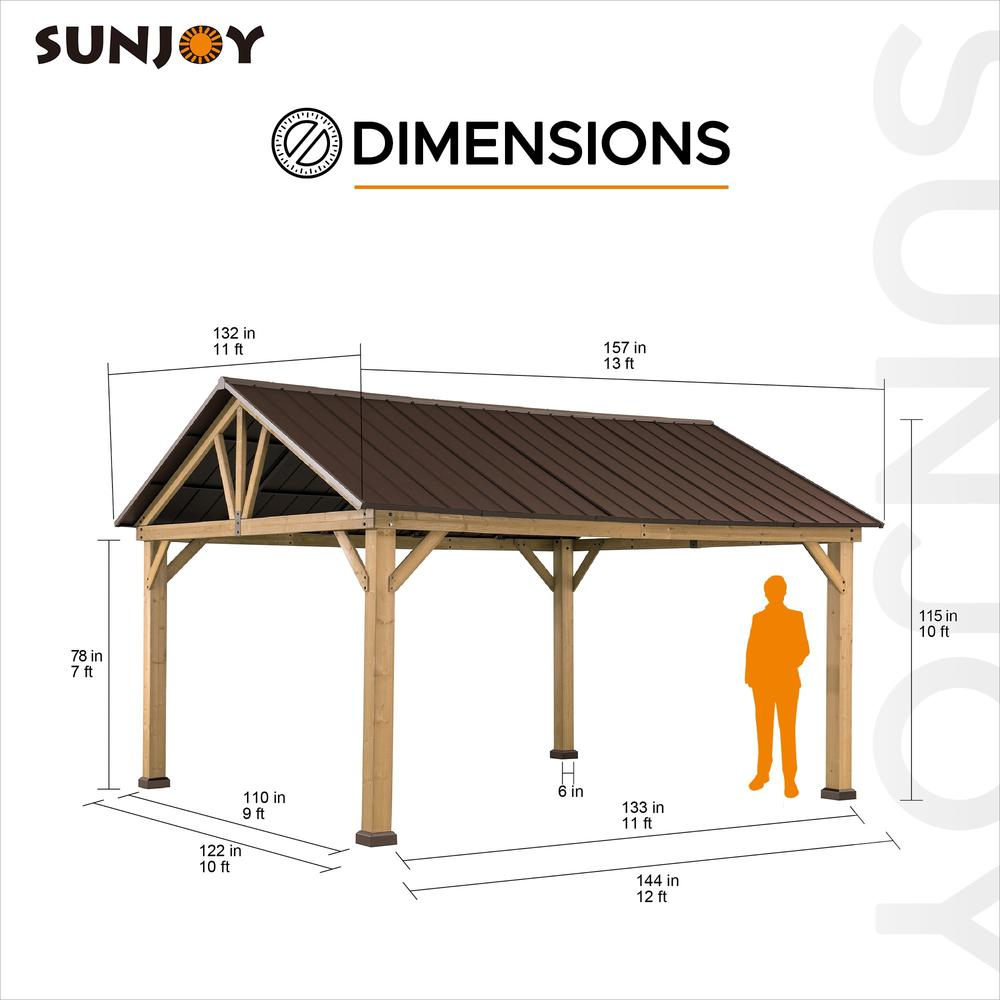 Gale Outdoor Patio Premium Cedar Wood Frame Gazebo with Steel Gable Hardtop Roof