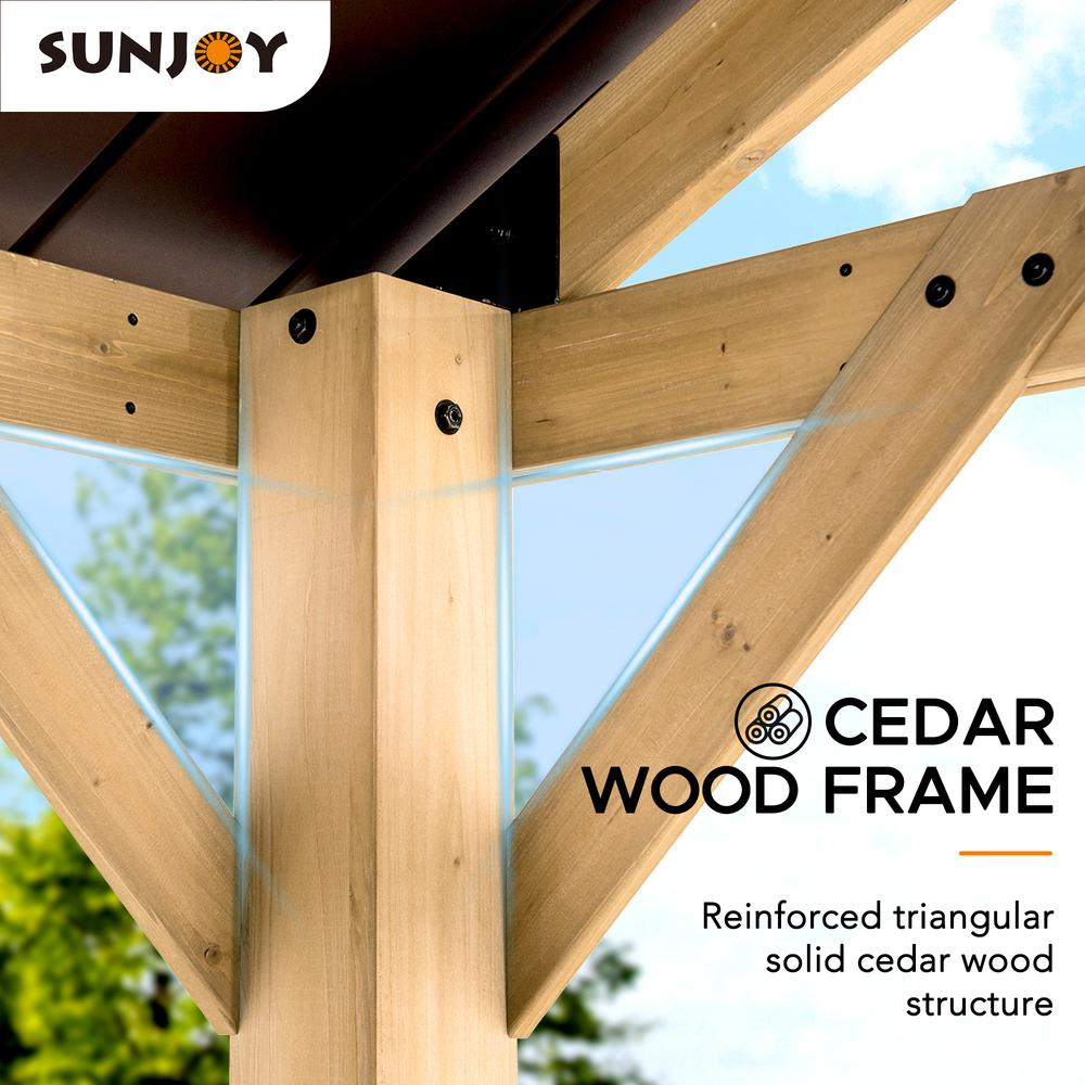 Gale Outdoor Patio Premium Cedar Wood Frame Gazebo with Steel Gable Hardtop Roof