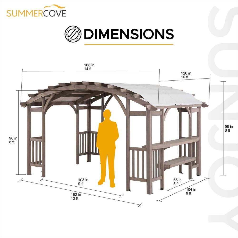 Outdoor Cedar Wood Framed Arched Pergola with weather-resistant canopy for Patio