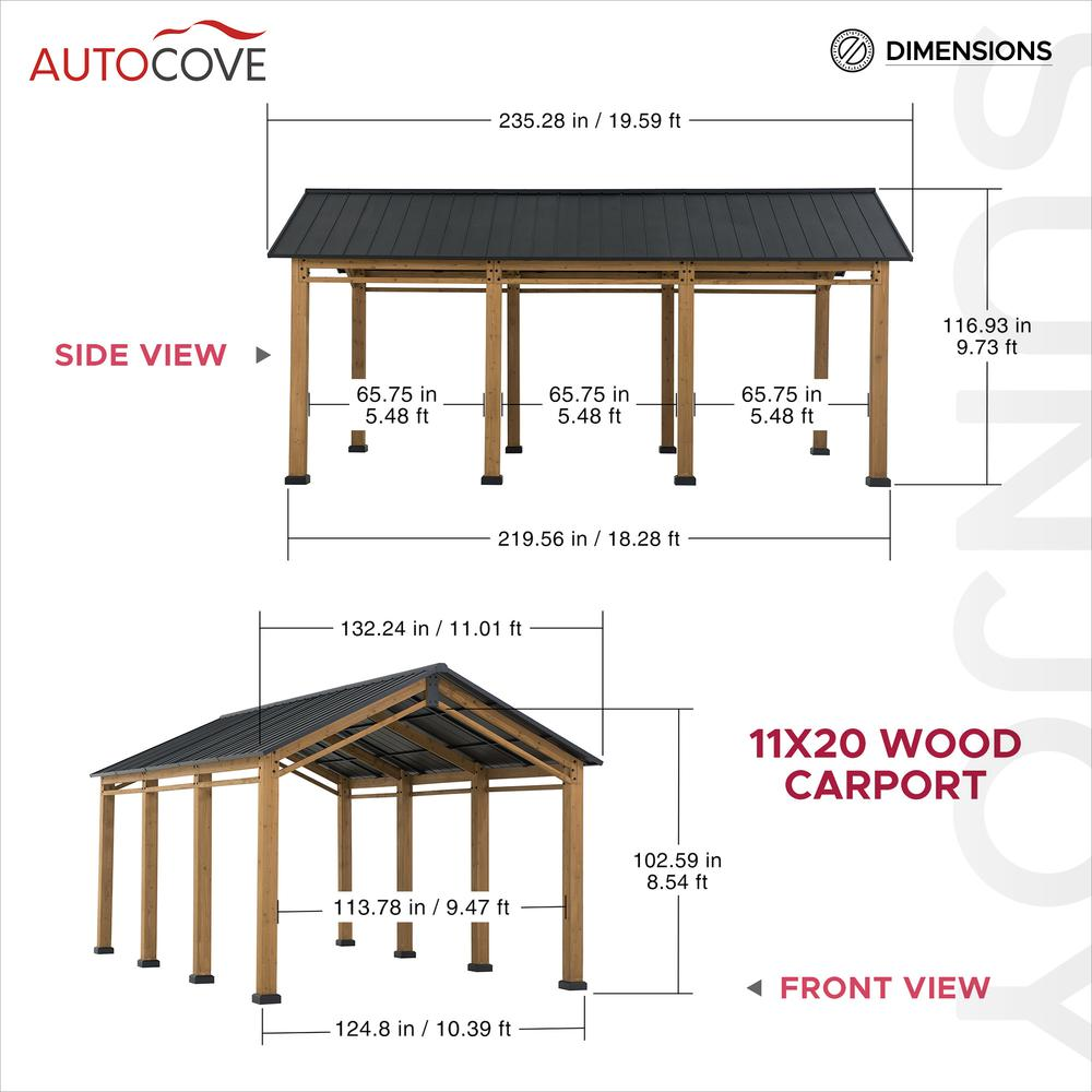 Cedar Wood Frame Carport Outdoor Patio Hardtop Gazebo