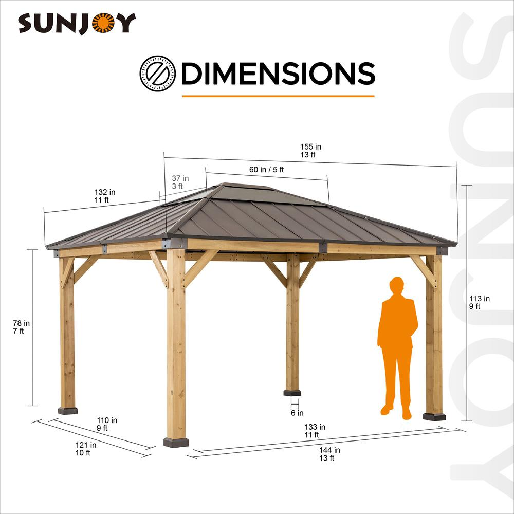 Outdoor Patio Cedar Framed Gazebo with Steel and Polycarbonate Hip Roof Hardtop