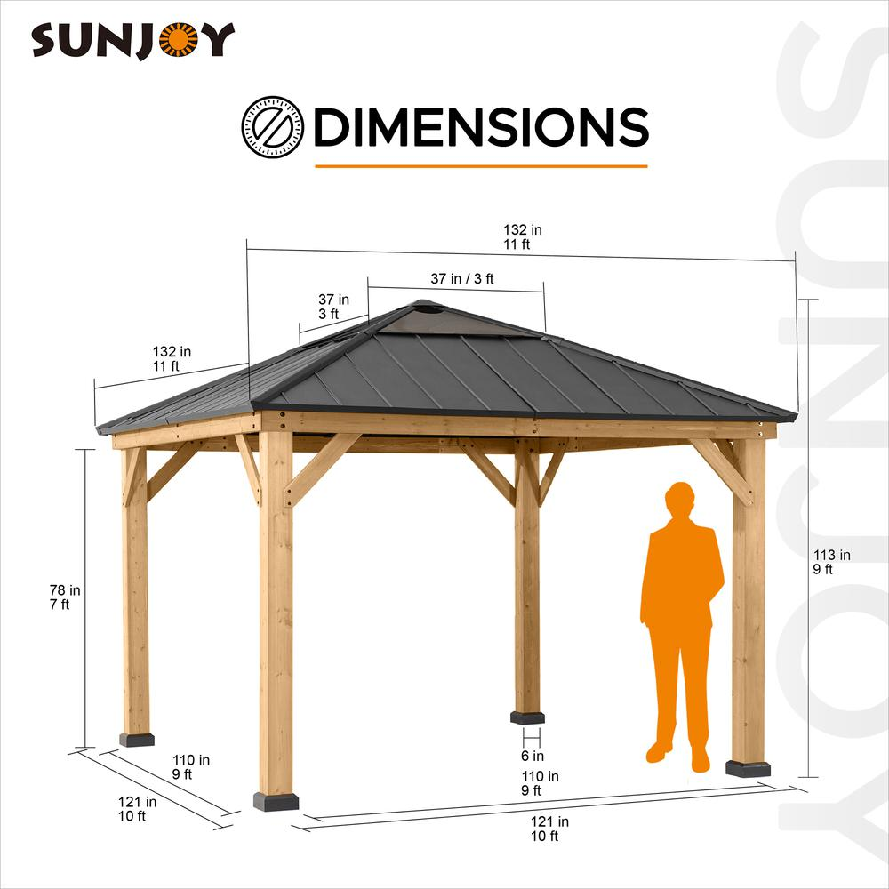 Sunjoy 11 x 11ft Patio Cedar Framed Gazebo with Steel Roof Hardtop