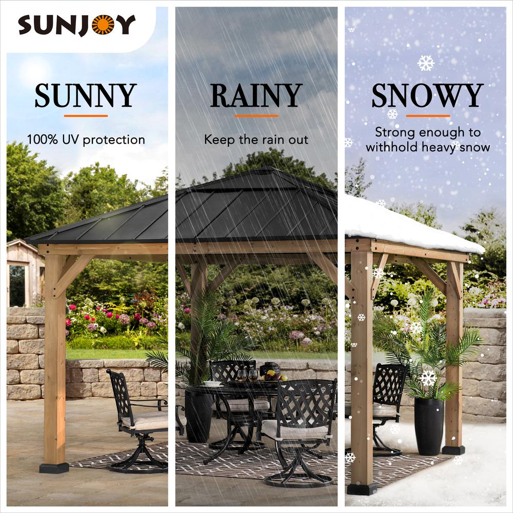 Sunjoy 11 x 11ft Patio Cedar Framed Gazebo with Steel Roof Hardtop