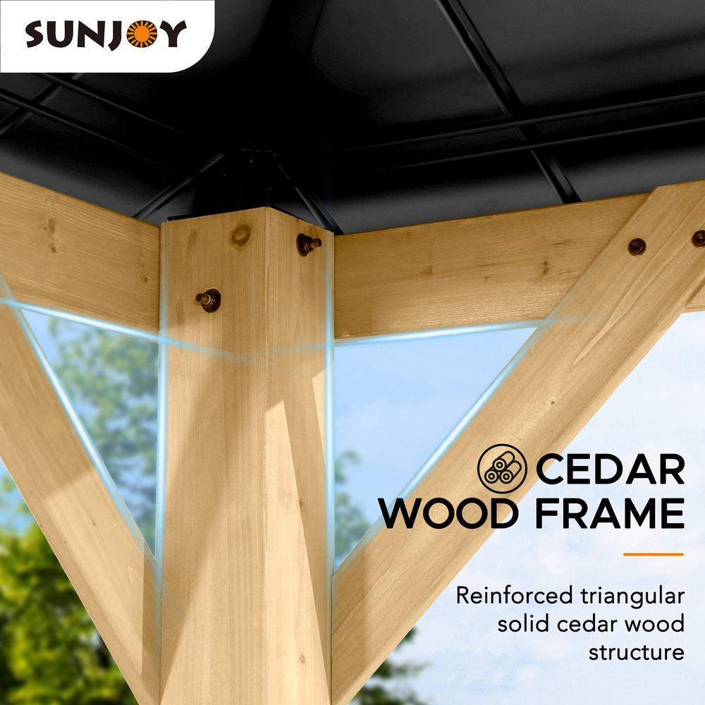 Sunjoy 11 x 11ft Patio Cedar Framed Gazebo with Steel Roof Hardtop