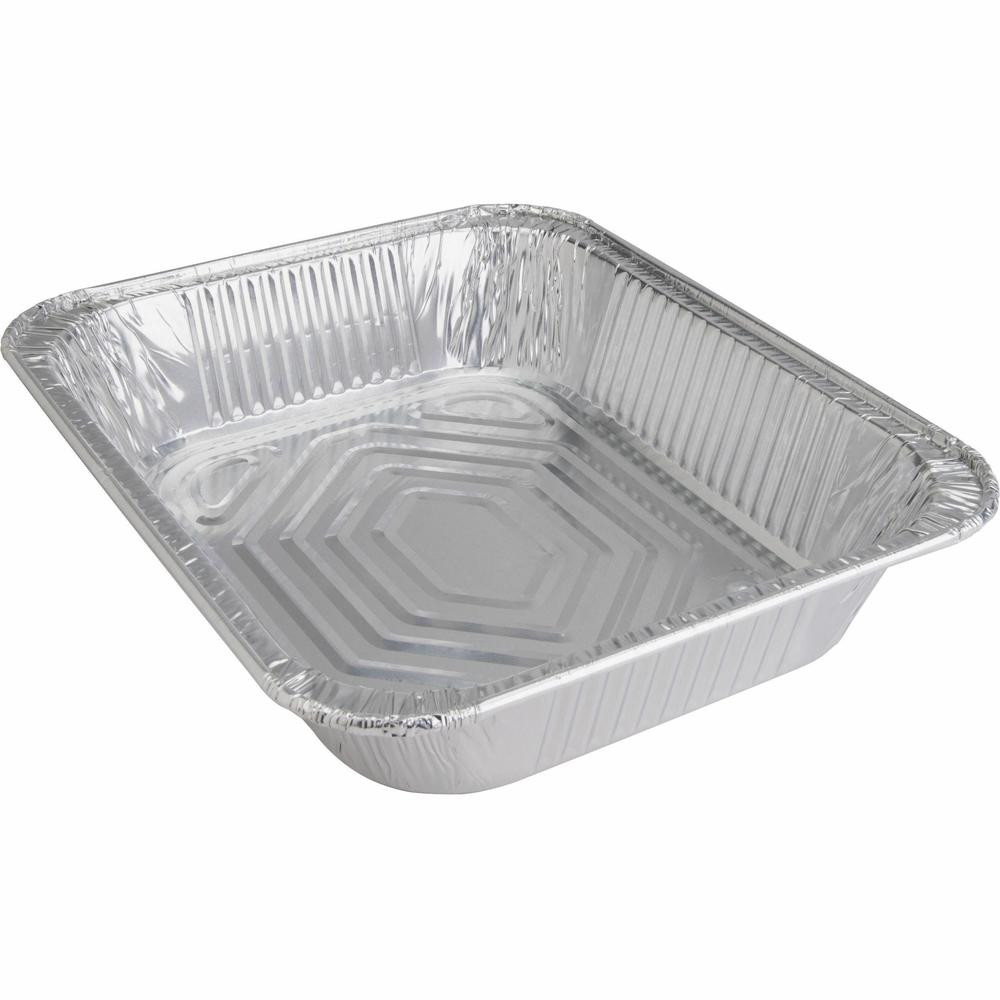 Genuine Joe Half-size Disposable Aluminum Pan - Cooking, Serving - Disposable - 0.5" Diameter - Silver - Aluminum Body - 100 / Carton