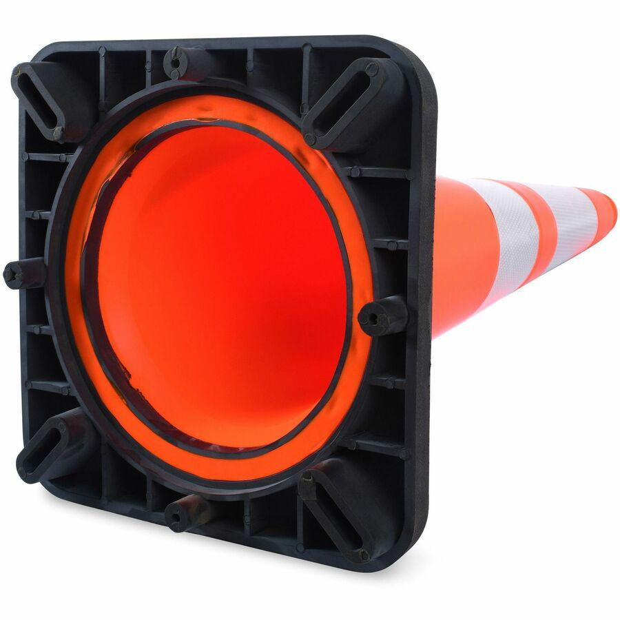 Tatco Slimline Traffic Cones - 1 Each - 10.8" Width x 28" Height x 10.8" Depth - Cone Shape - Reflective, Flexible, Long Lasting - Polyvinyl Chloride (PVC) - Orange, Silver