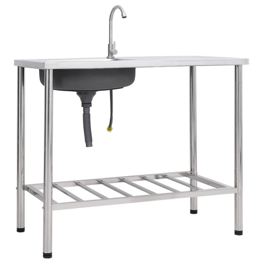 vidaXL Camping Sink Single Basin with Tap Stainless Steel