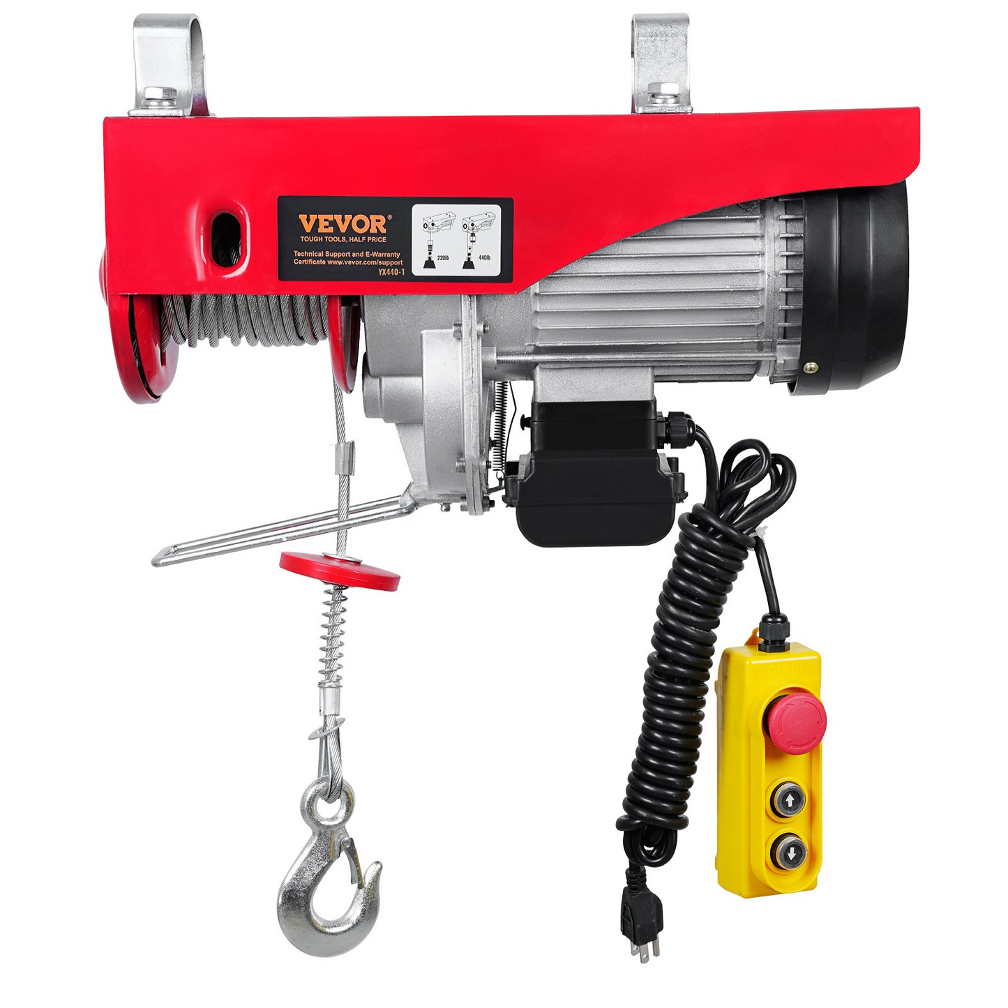 VEVOR Electric Hoist, 440lbs Garage Hoist with 14ft Wired Control, 110 volt Electric Hoist Winch 40ft Single Cable Lifting Height, Pure Copper Motor and Emergency Stop Switch