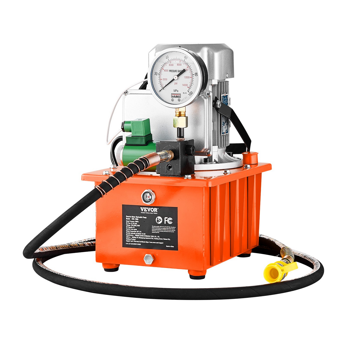 VEVOR Electric Hydraulic Pump, 10000 PSI 750W 110V 488 in³/8L Capacity, Single Acting Solenoid Valve, Electric Driven Hydraulic Pump Power Pack Unit with Pedal Switch for Punching/Bending/Jack Machine