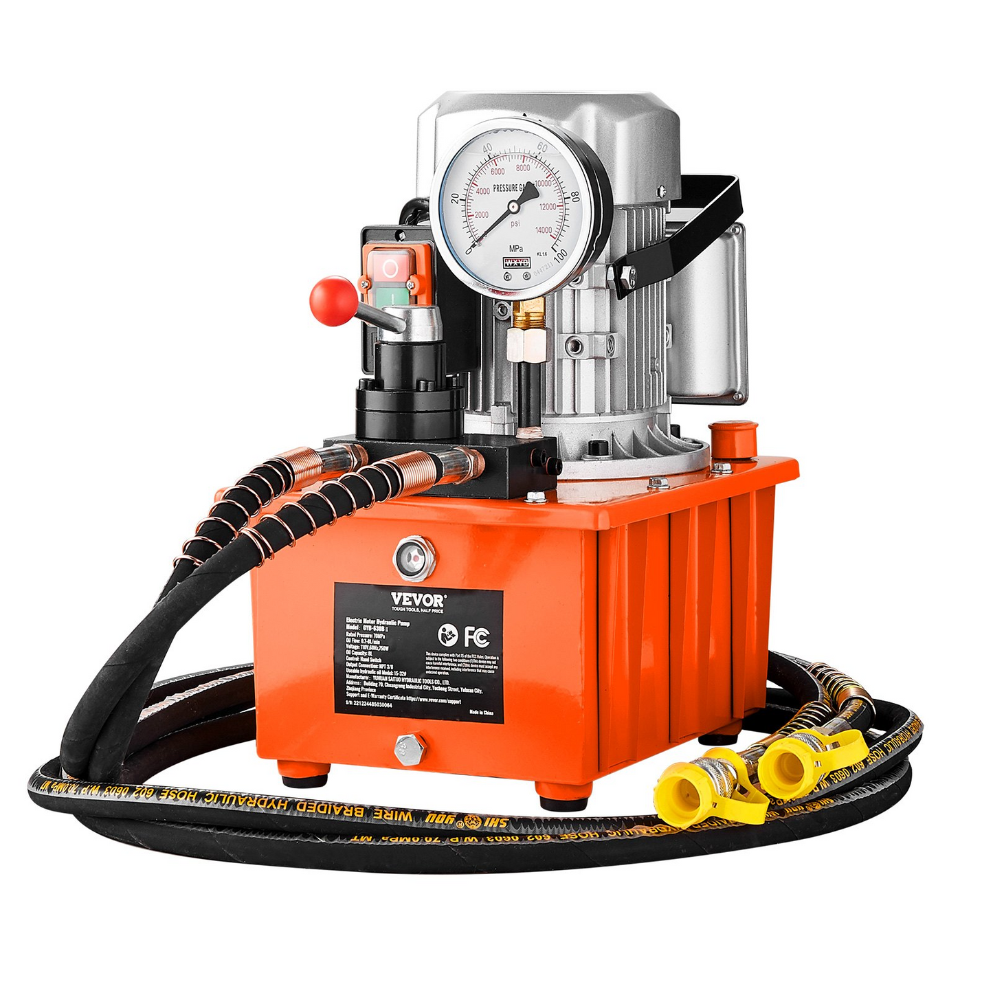 VEVOR Electric Hydraulic Pump, 10000 PSI 750W 110V, 488 in³/8L Capacity, Double Acting Manual Valve, Electric Driven Hydraulic Pump Power Pack Unit with Lever Switch for Punching/Bending/Jack Machines