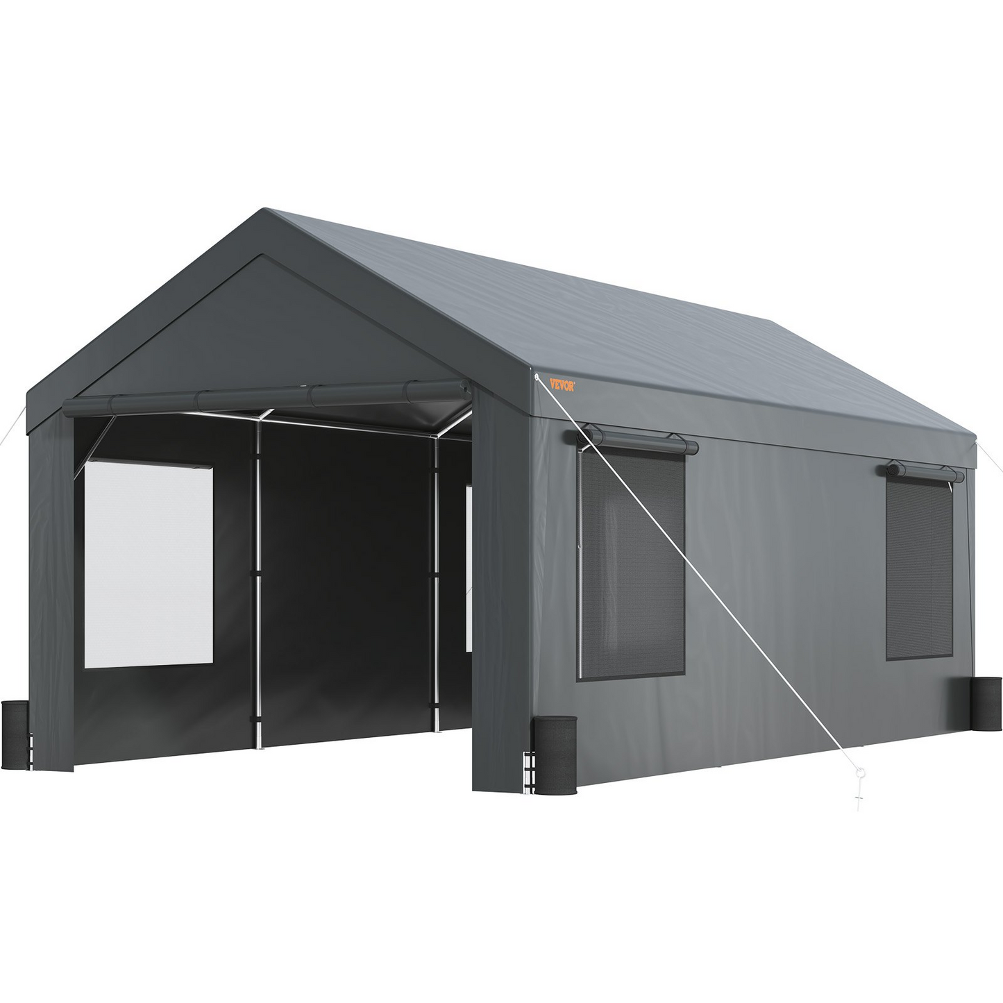 VEVOR Carport, Heavy Duty 10x20ft Car Canopy, Outdoor Garage Shelter with Removable Sidewalls, Roll-up Ventilated Windows & Door, UV Resistant Waterproof All-Season Tarp for Car, Truck, Boat, Darkgray