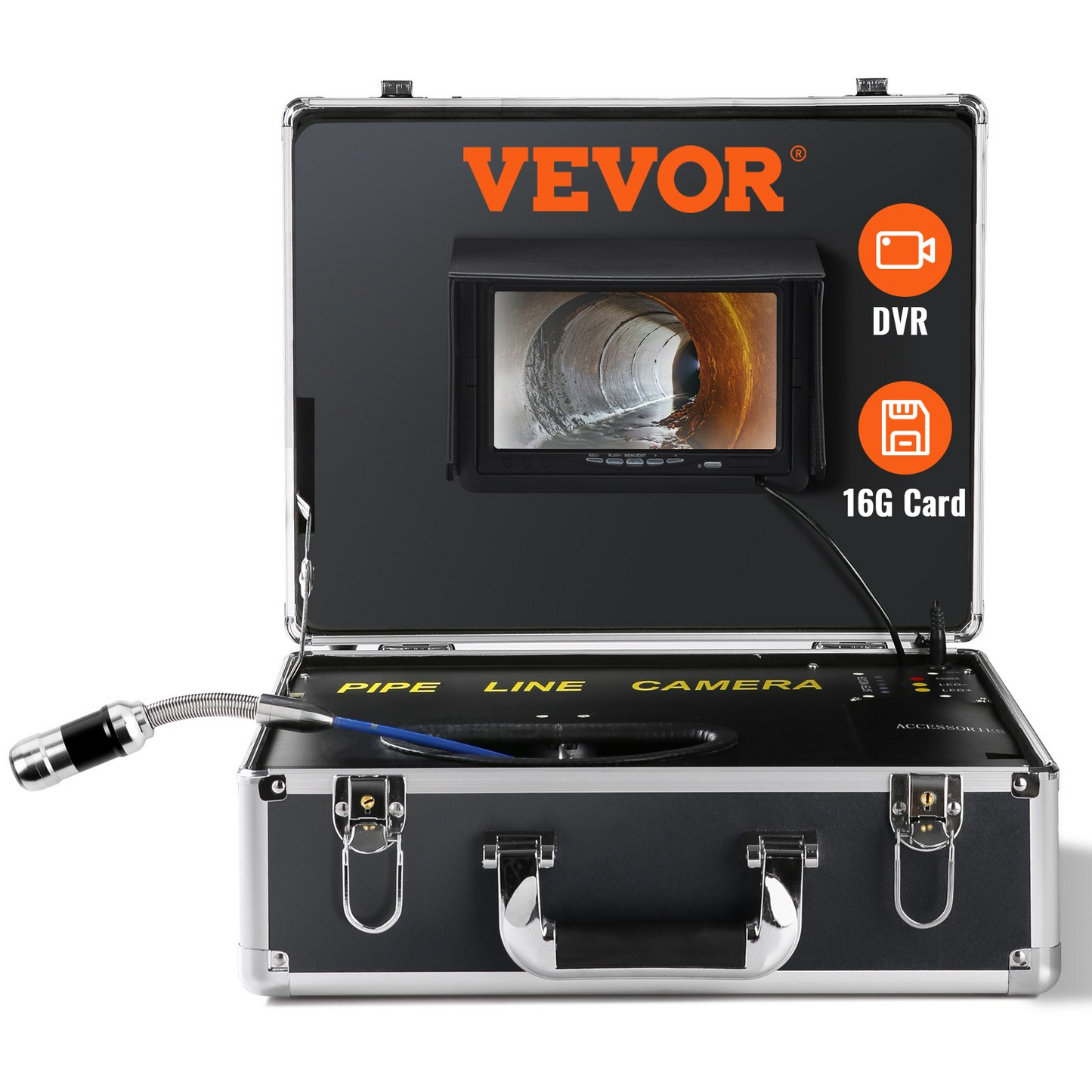 VEVOR Sewer Camera, 131 ft/40 m, 7" Screen Pipeline Inspection Camera with DVR Function, Waterproof IP68 Camera, 12pcs Adjustable LED, with a 16 GB SD Card for Sewer Line, Duct Drain Pipe Plumbing