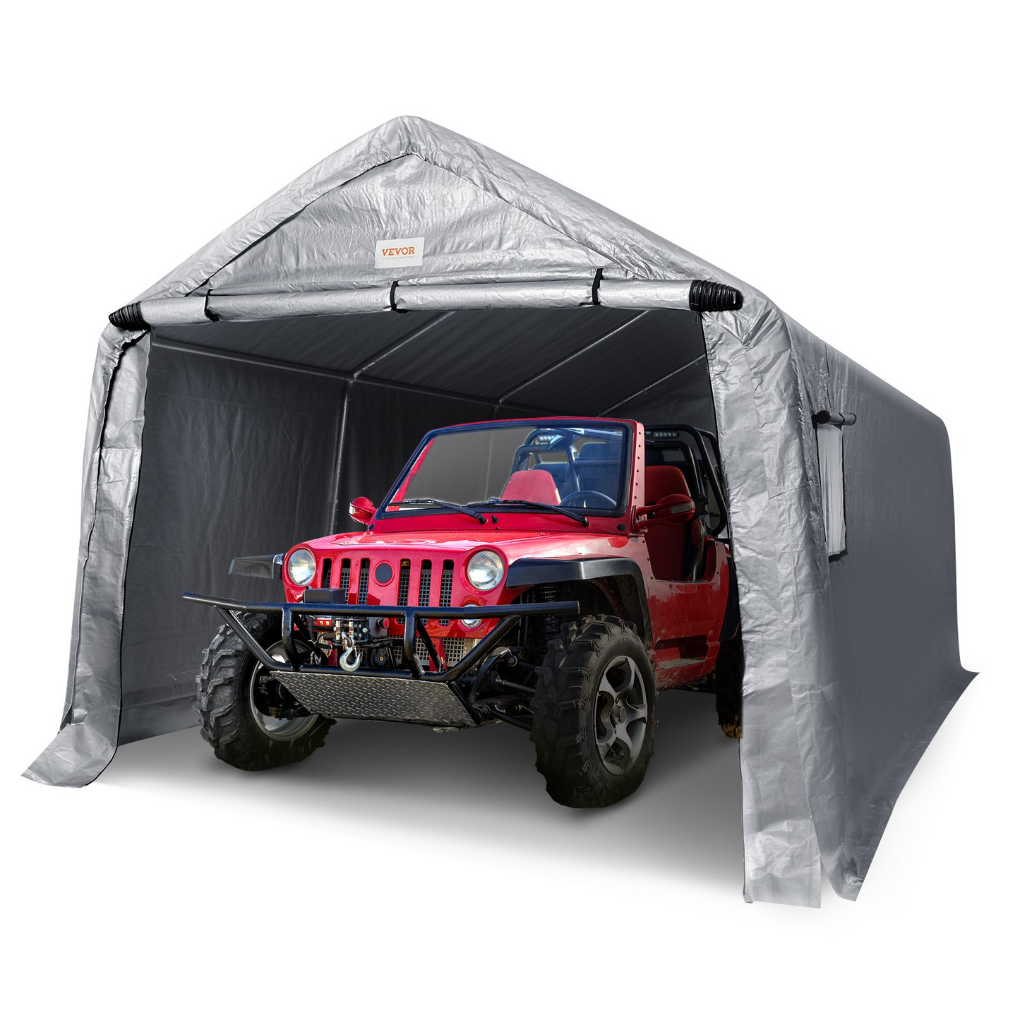 VEVOR Outdoor Portable Storage Shelter Shed, 10x15x8ft Heavy Duty Instant Garage Tent Canopy Carport with Roll-up Zipper Door and Ventilated Windows For Cars, Motorcycle, Bike, Garden Tools