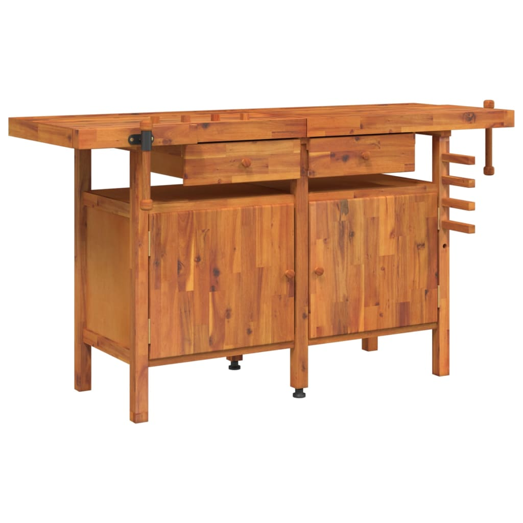 vidaXL Workbench with Drawers and Vices 63.8"x24.4"x32.7" Solid Wood Acacia