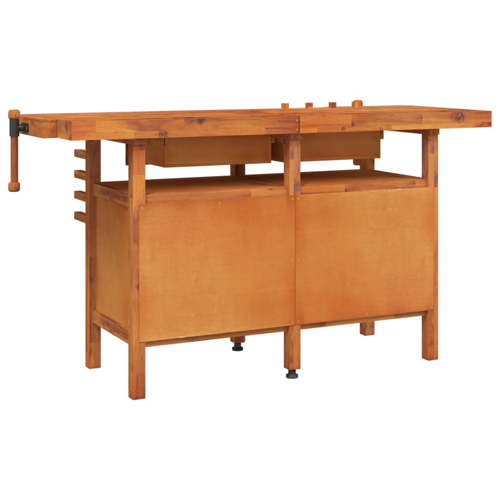 vidaXL Workbench with Drawers and Vices 63.8"x24.4"x32.7" Solid Wood Acacia