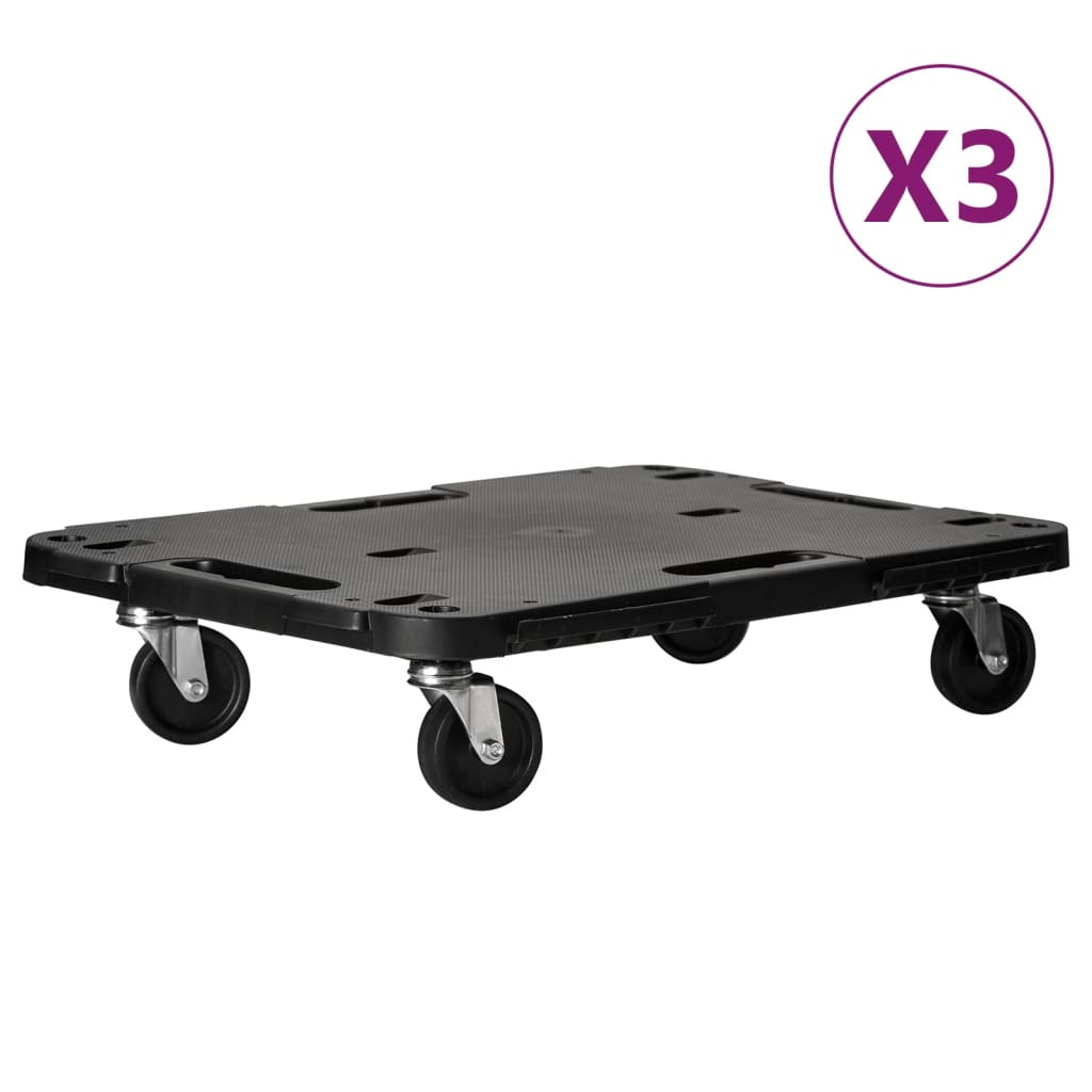 vidaXL Transport Trolleys 3 pcs Black 22.8"x15"x4.7" Polypropylene