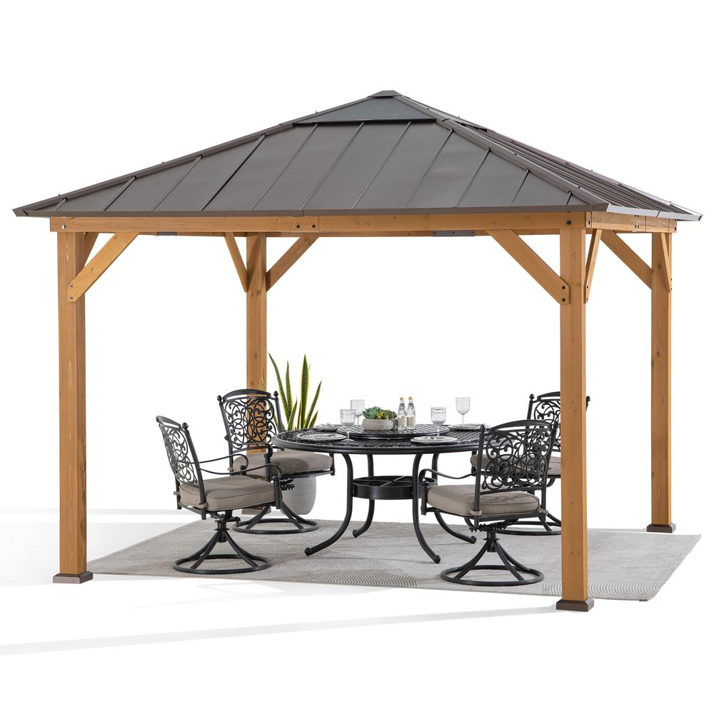 Gazebo with Brown Steel and Polycarbonate Hip Roof Hard Top