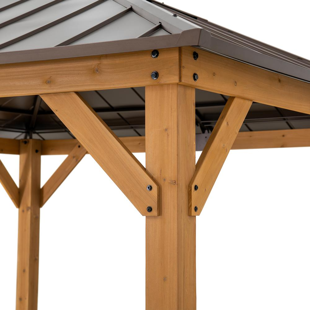 Gazebo with Brown Steel and Polycarbonate Hip Roof Hard Top