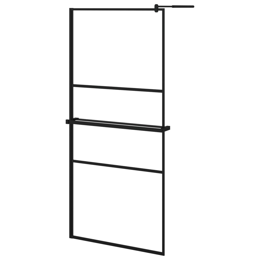 vidaXL Walk-in Shower Wall with Shelf Black 35.4"x76.8" ESG Glass&Aluminum