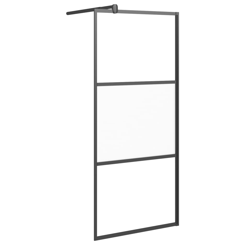 vidaXL Walk-in Shower Wall with Shelf Black 35.4"x76.8" ESG Glass&Aluminum