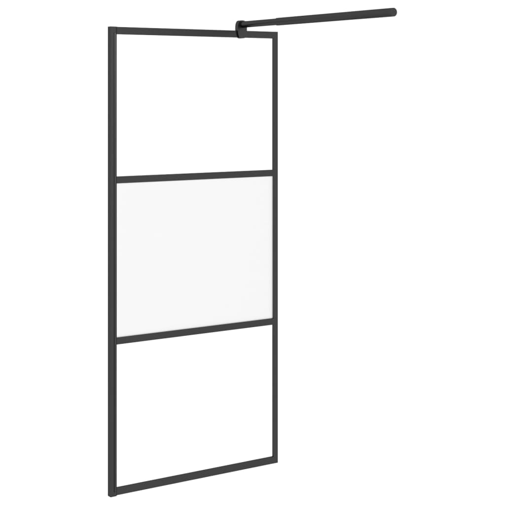 vidaXL Walk-in Shower Wall with Shelf Black 35.4"x76.8" ESG Glass&Aluminum