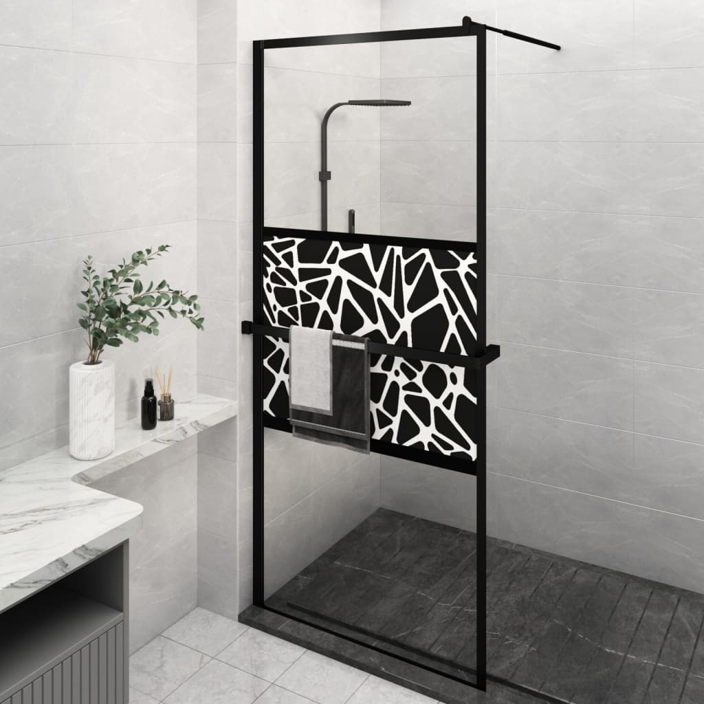 vidaXL Walk-in Shower Wall with Shelf Black 35.4"x76.8" ESG Glass&Aluminum