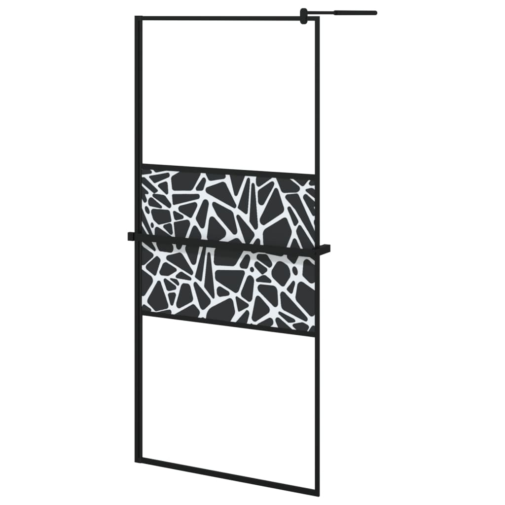 vidaXL Walk-in Shower Wall with Shelf Black 35.4"x76.8" ESG Glass&Aluminum