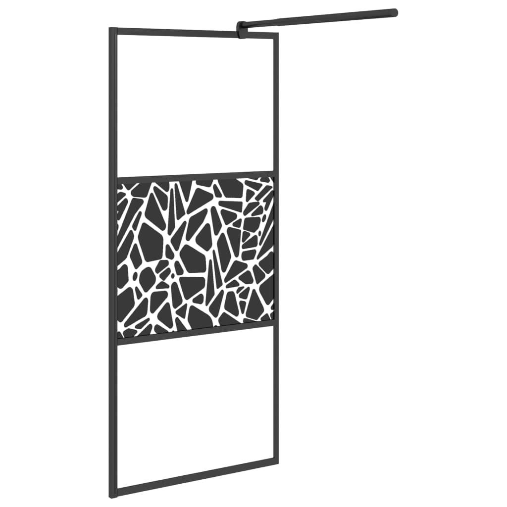 vidaXL Walk-in Shower Wall with Shelf Black 35.4"x76.8" ESG Glass&Aluminum