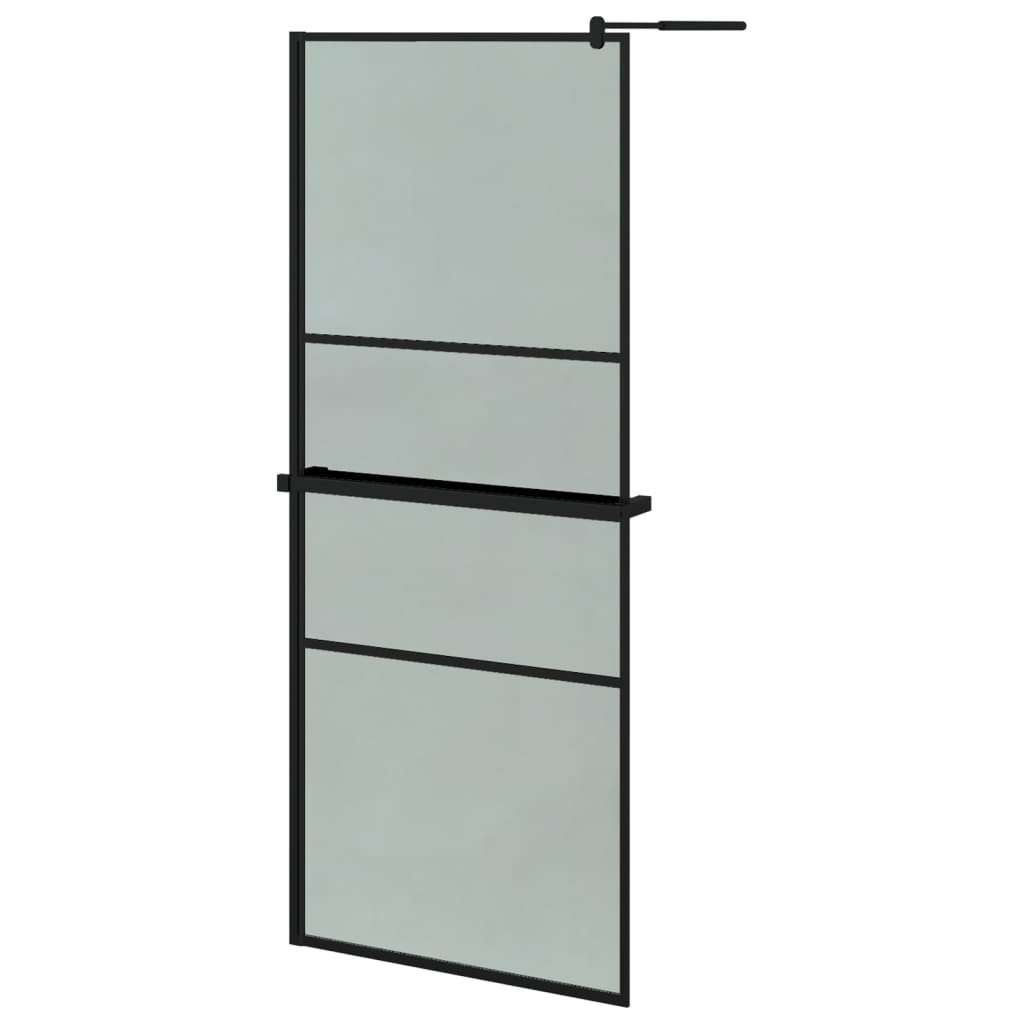 vidaXL Walk-in Shower Wall with Shelf Black 31.5"x76.8" ESG Glass&Aluminum