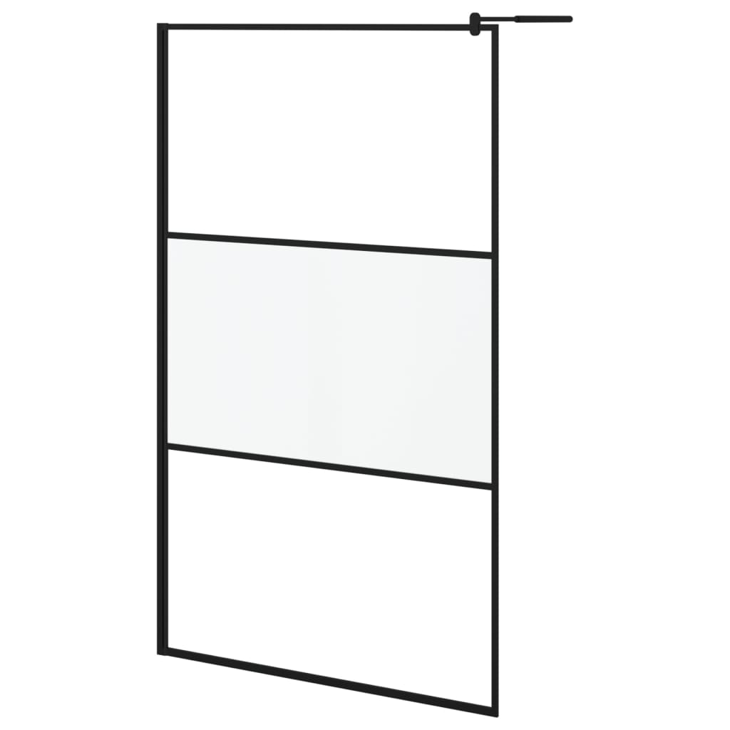 vidaXL Walk-in Shower Wall with Shelf Black 45.3"x76.8" ESG Glass&Aluminum